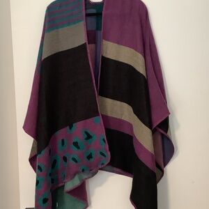 Purple and Teal Patterned Poncho Fits All Sizes Inc Plus See All Pics